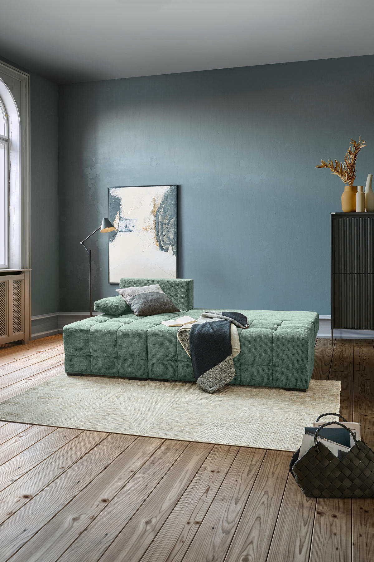 ECKSOFA  in Chenille Dunkelgrün  - Dunkelgrün/Schwarz, MODERN, Kunststoff/Textil (145/204cm) - home24