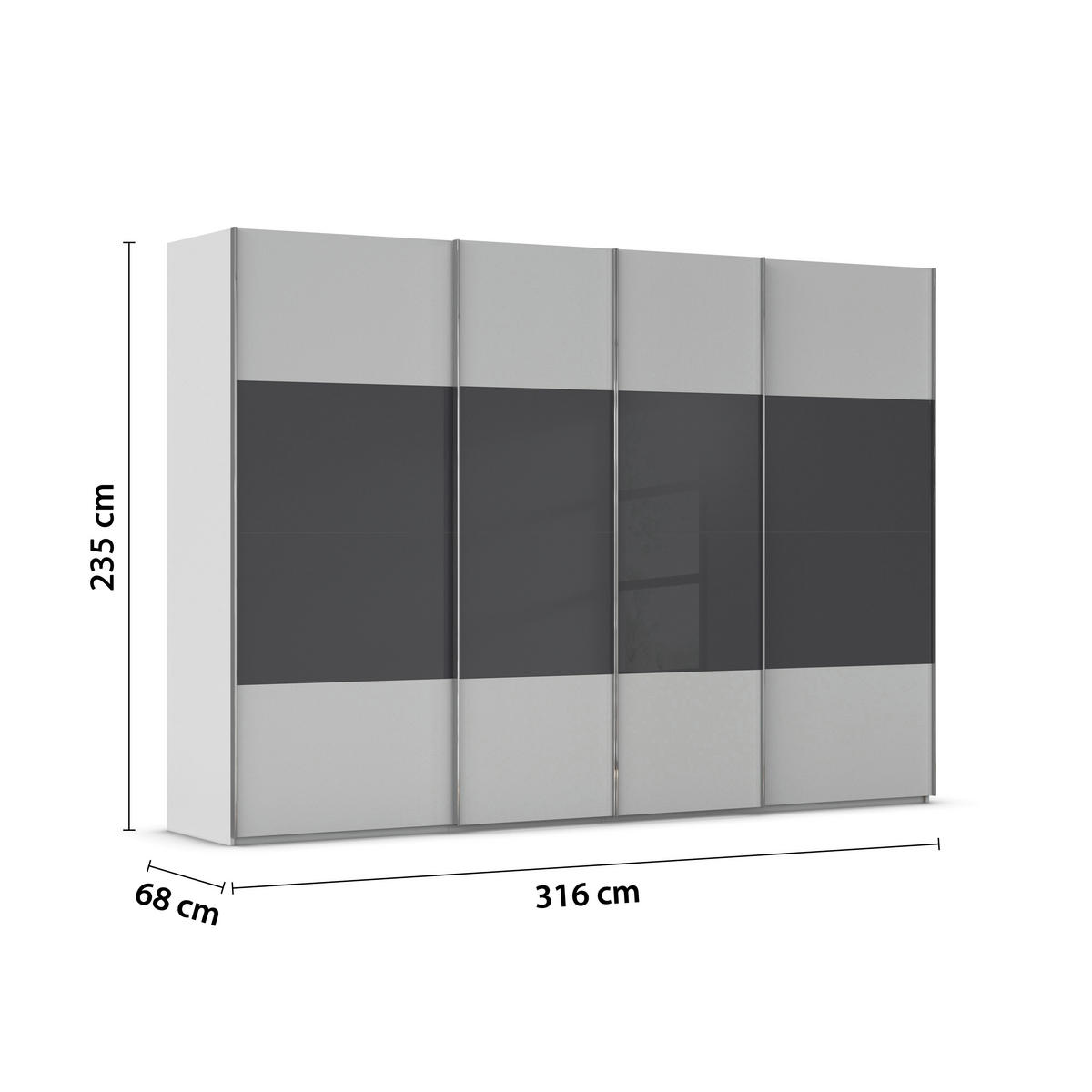 SCHWEBETÜRENSCHRANK 316/235/68 cm 4-türig Grau, Schwarz  - Chromfarben/Schwarz, KONVENTIONELL, Glas/Holzwerkstoff (316/235/68cm) - Novel