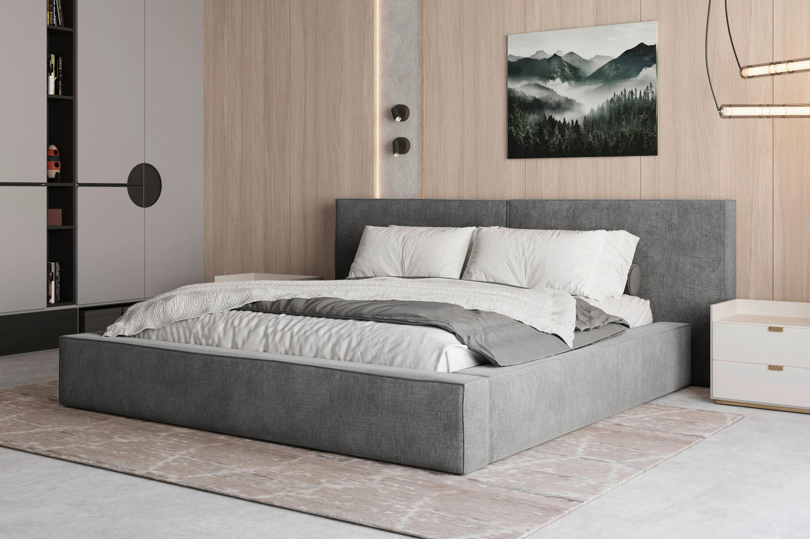 POLSTERBETT 160/200 cm,  in Anthrazit, Bettkasten,  - Anthrazit/Schwarz, MODERN, Holz/Metall (160/200cm) - MID.YOU