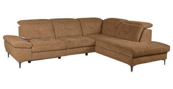 ECKSOFA Terracotta Webstoff  inkl. Rücken echt, Relaxfunktion  - Terracotta/Schwarz, KONVENTIONELL, Textil/Metall (288/225cm) - Carryhome