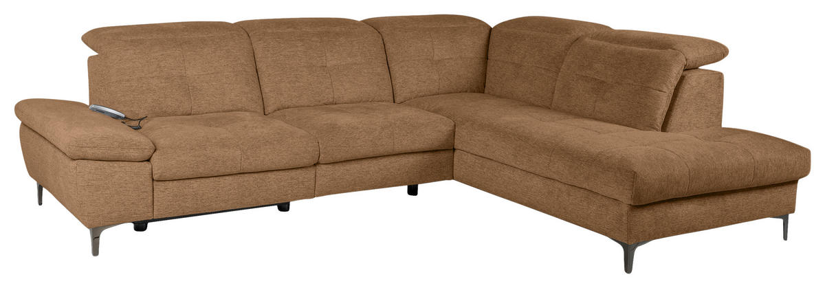 ECKSOFA Terracotta Webstoff  - Terracotta/Schwarz, KONVENTIONELL, Textil/Metall (288/225cm) - Carryhome