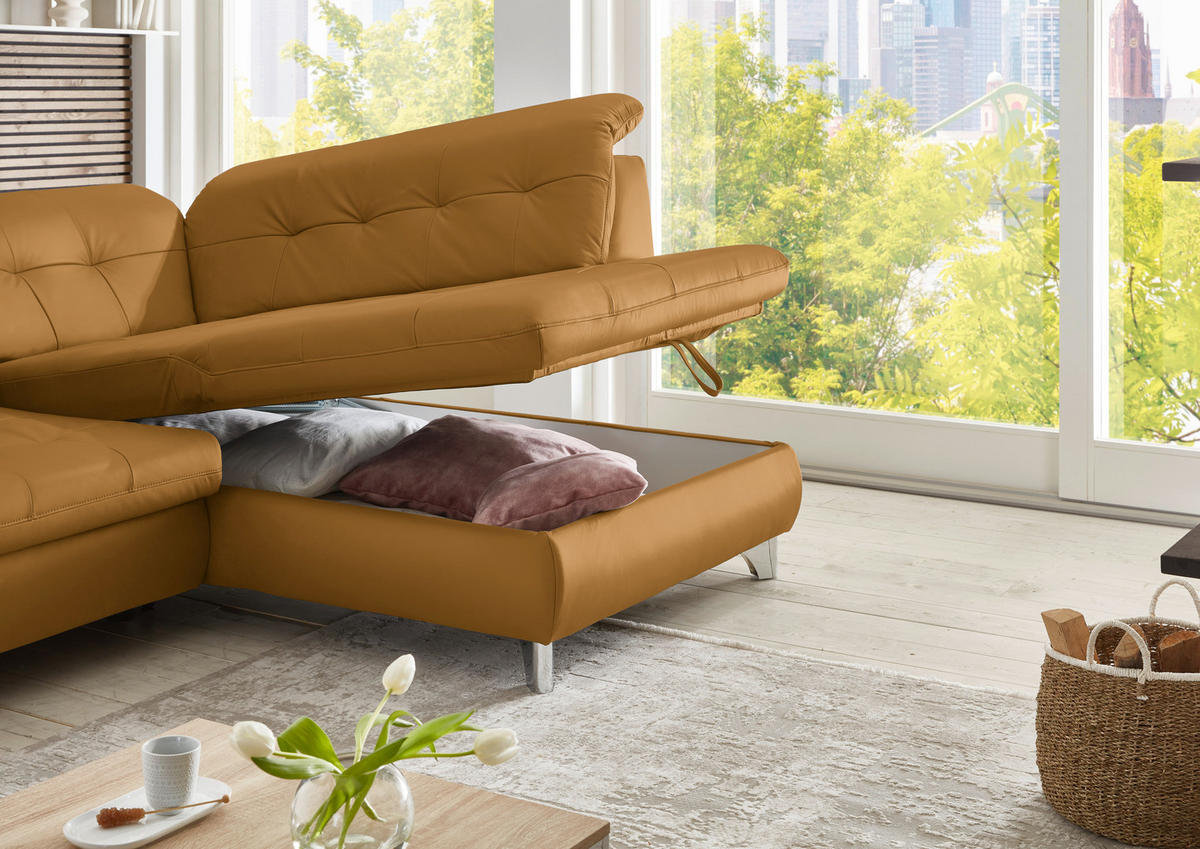 SAROKKANAPÉ bőr currysárga  - alumíniumszínű/currysárga, Design, bőr/fém (309/211cm) - Beldomo Speed