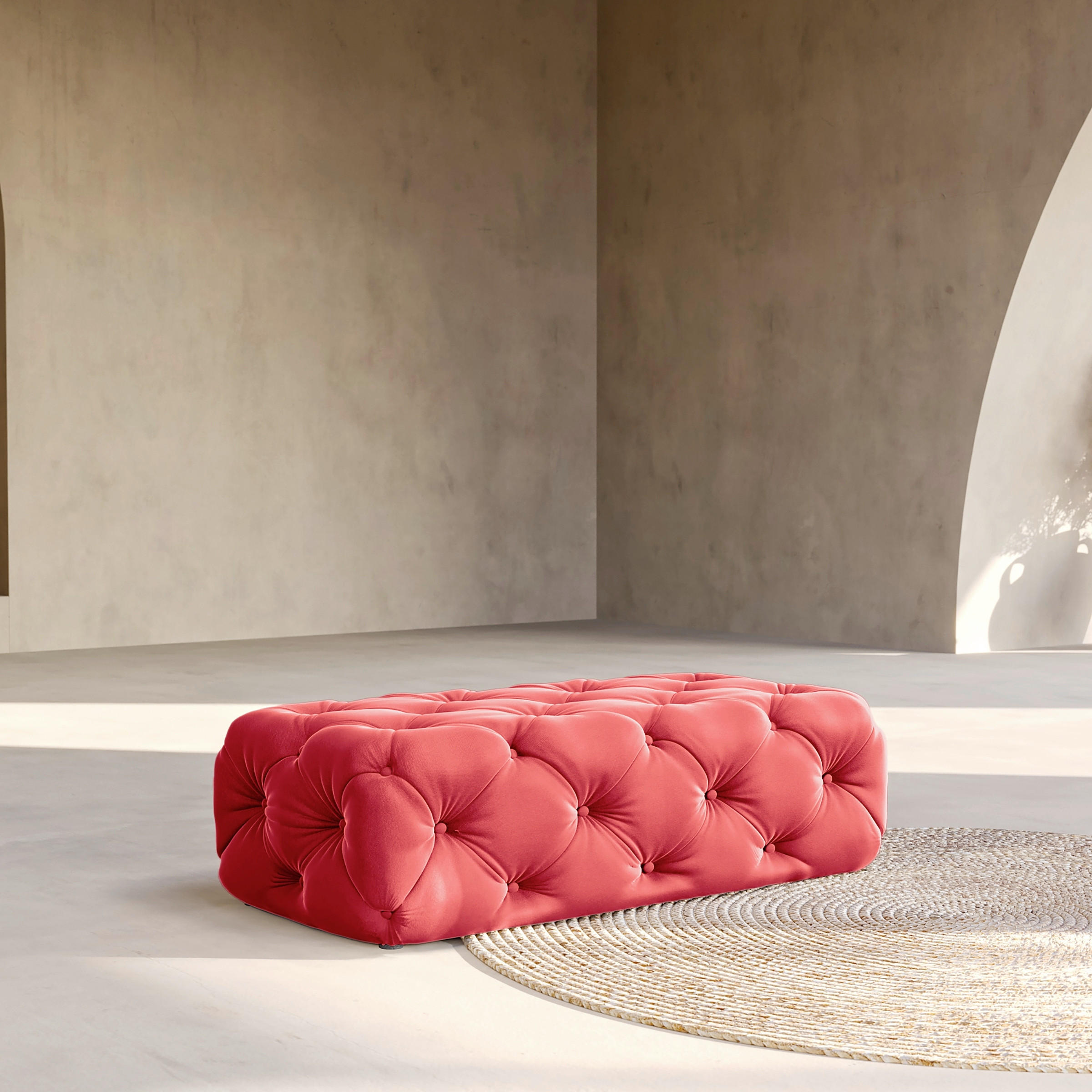 HOCKER in Textil Rot  - Rot/Schwarz, Design, Kunststoff/Textil (130/39/65cm) - P & B