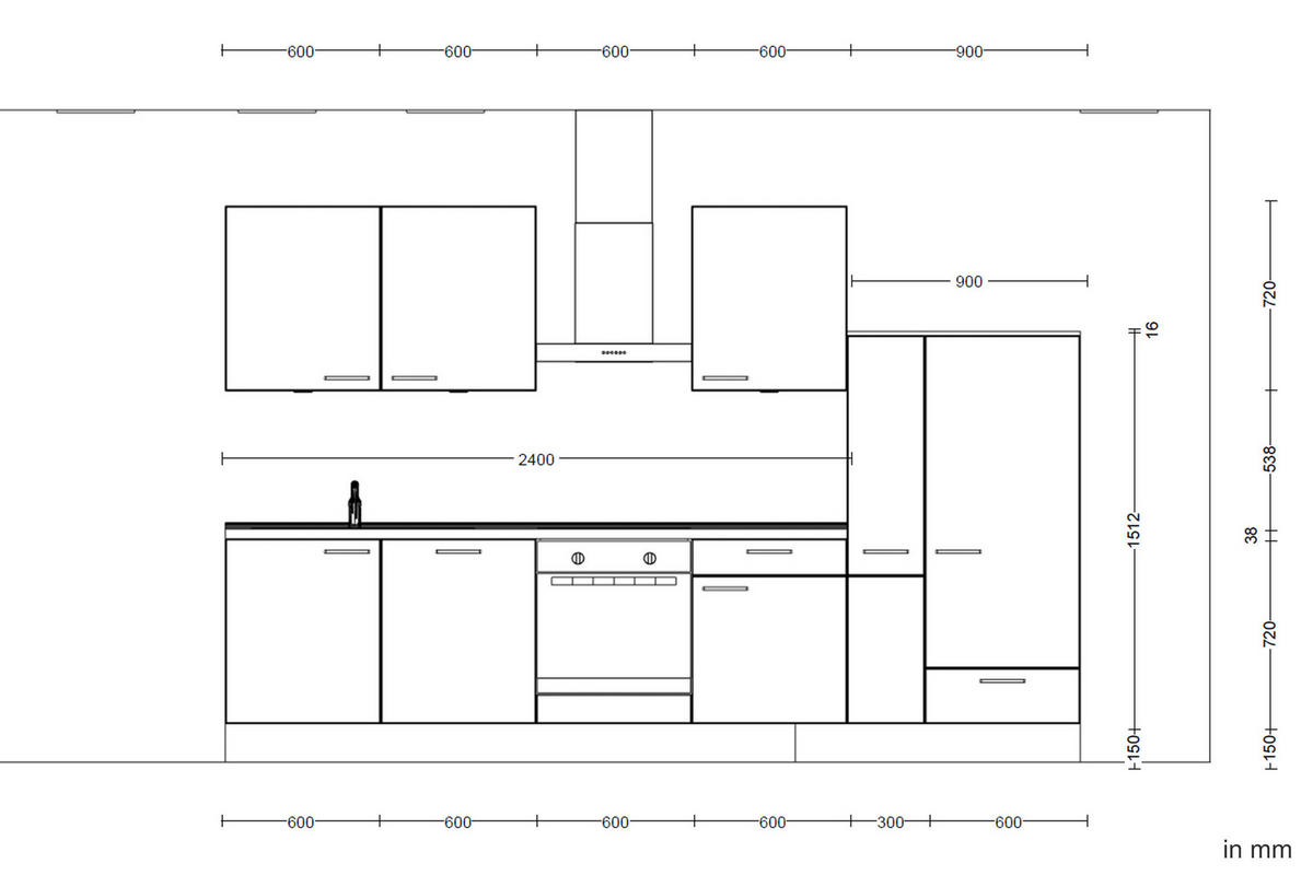 KÜCHENLEERBLOCK 330 cm   in Schwarz, Eichefarben  - Edelstahlfarben/Eichefarben, MODERN, Holzwerkstoff/Metall (330cm) - Nobilia