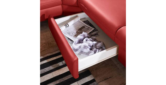 ECKSOFA in Echtleder Rot  - Rot/Alufarben, Design, Leder/Metall (271/242cm) - Cantus