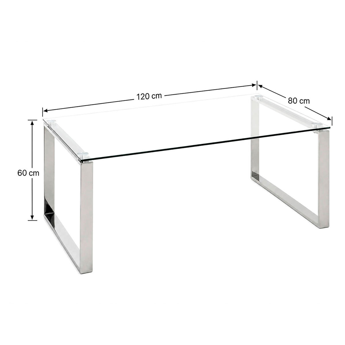 KONFERENČNÝ STOLÍK, farba ušľachtilej ocele, kov, sklo, 120/60/40 cm - farba ušľachtilej ocele, Design, kov/sklo (120/60/40cm)