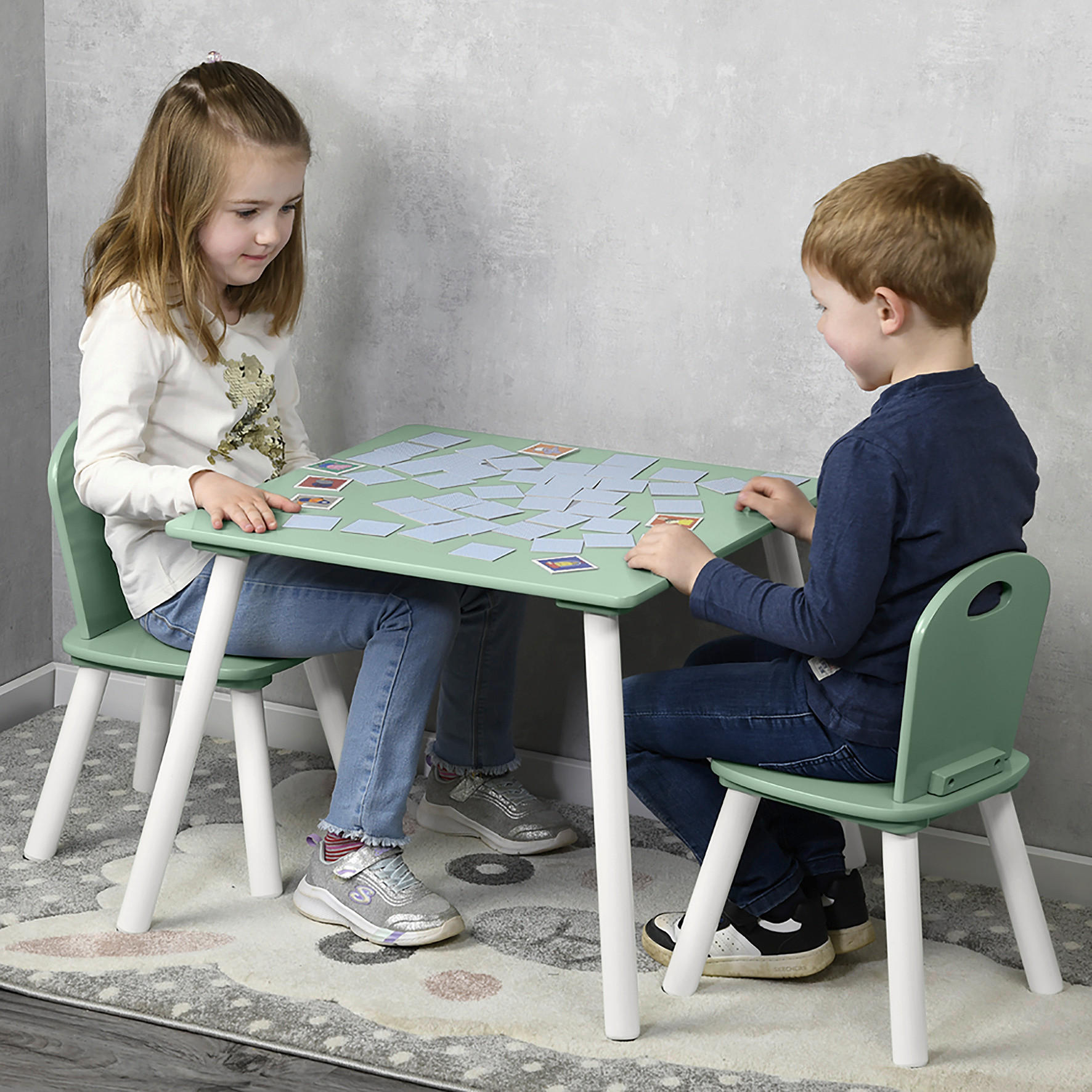 KINDERSITZGRUPPE - Weiß/Mintgrün, Basics, Holzwerkstoff (55/55/45cm) - Kesper