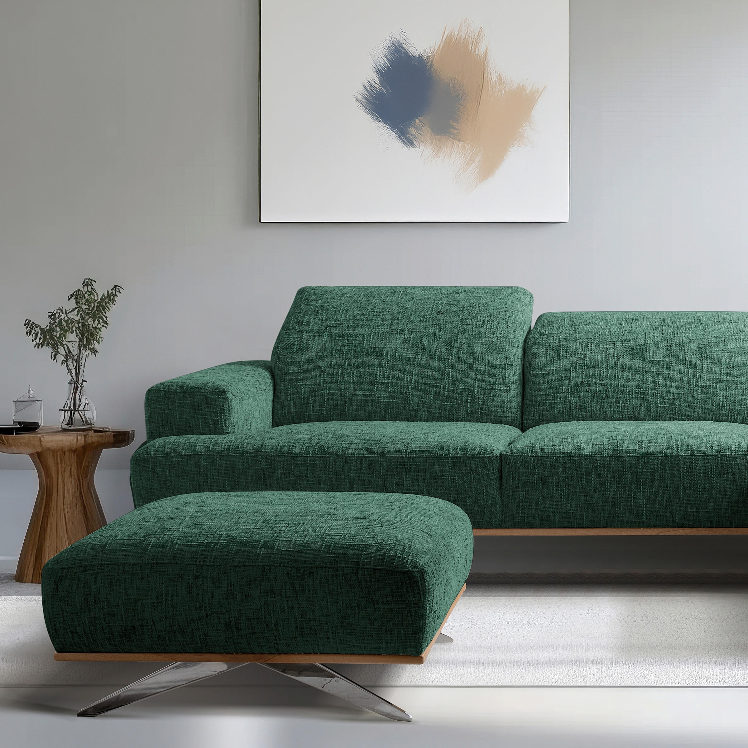 HOCKER PORTLAND Struktur Grün  - Chromfarben/Naturfarben, Design, Holz/Textil (95/46/80cm) - Livetastic