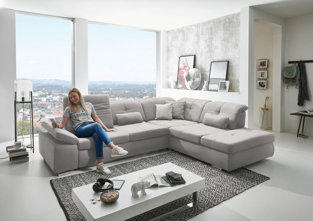 ECKSOFA  in Mikrofaser Silberfarben  312/260 cm  - Chromfarben/Silberfarben, Design, Textil/Metall (312/260cm) - Beldomo Style