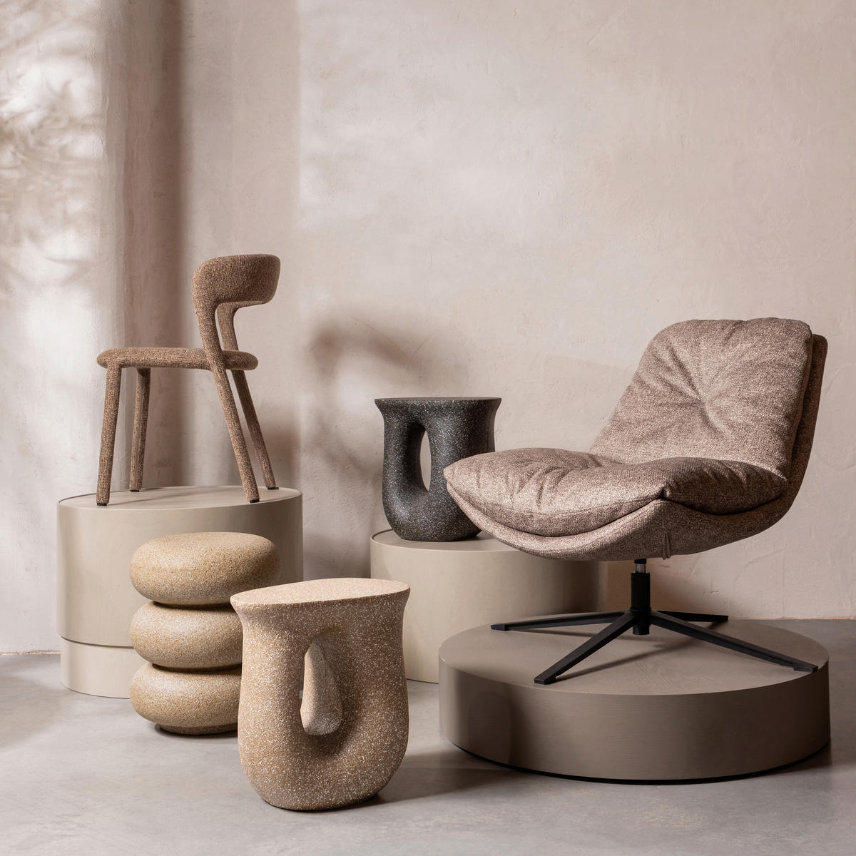 SESSEL in Webstoff Naturfarben  - Schwarz/Naturfarben, Design, Textil/Metall (82/86/87cm) - Livetastic