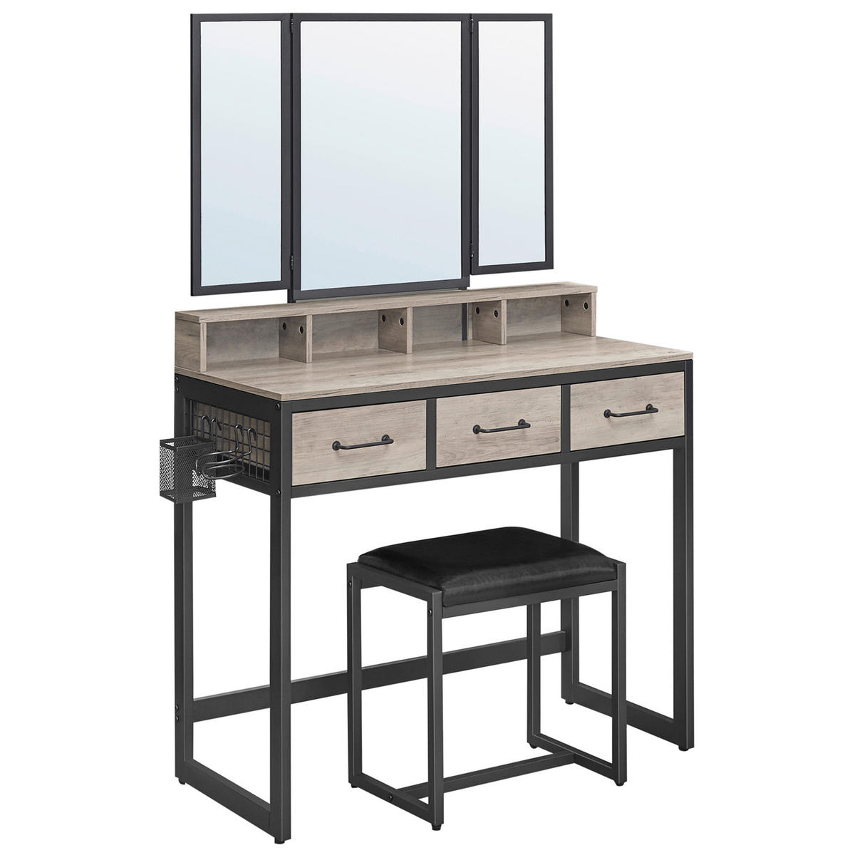 SCHMINKTISCH Greige, Schwarz  - Greige/Schwarz, Trend, Glas/Holzwerkstoff (90/40/141cm) - Boxxx