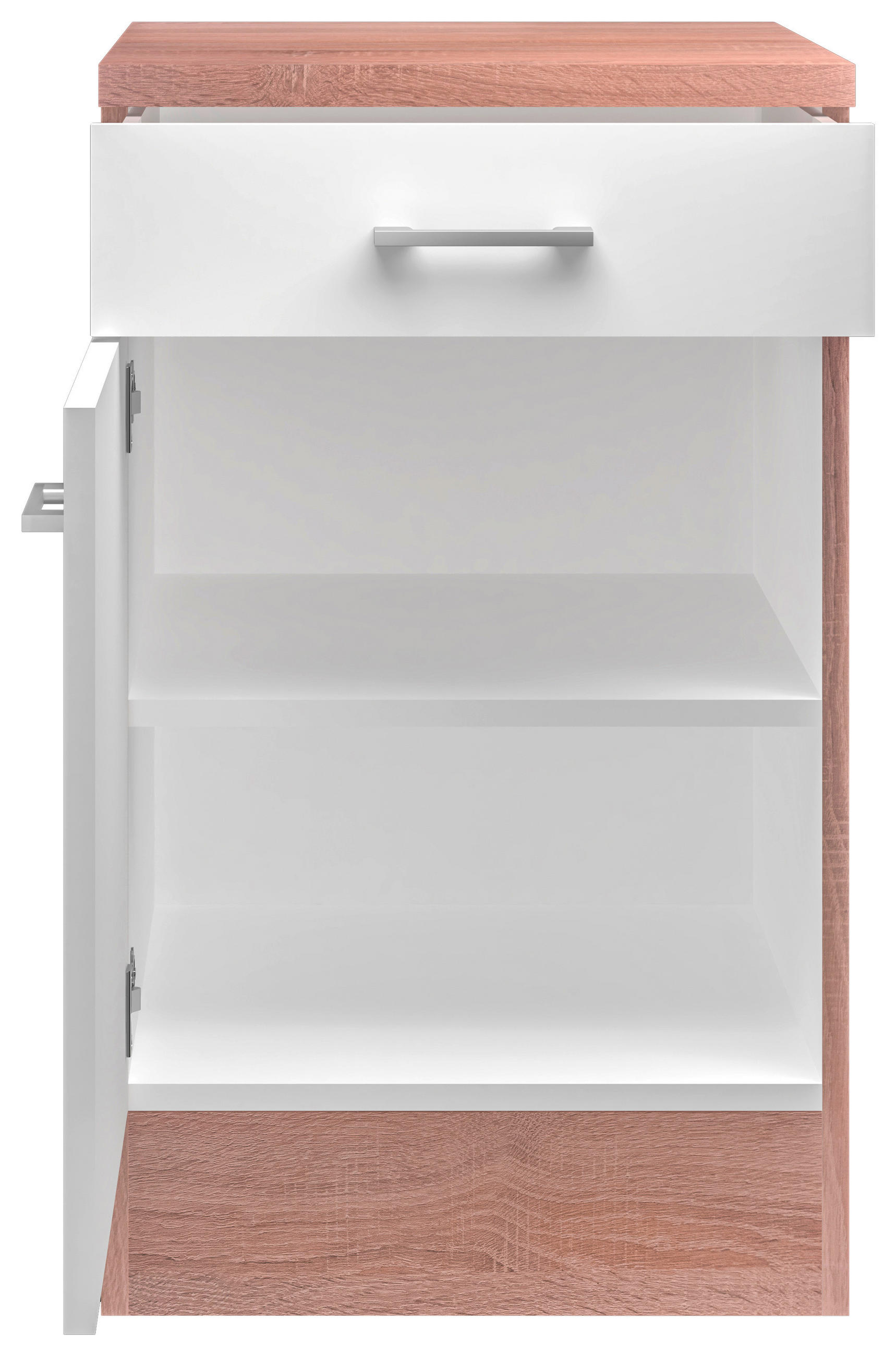 KÜCHENUNTERSCHRANK 50/85/57 cm in Weiß, Sonoma Eiche - Alufarben/Weiß, KONVENTIONELL, Holzwerkstoff/Kunststoff (50/85/57cm) - FlexWell
