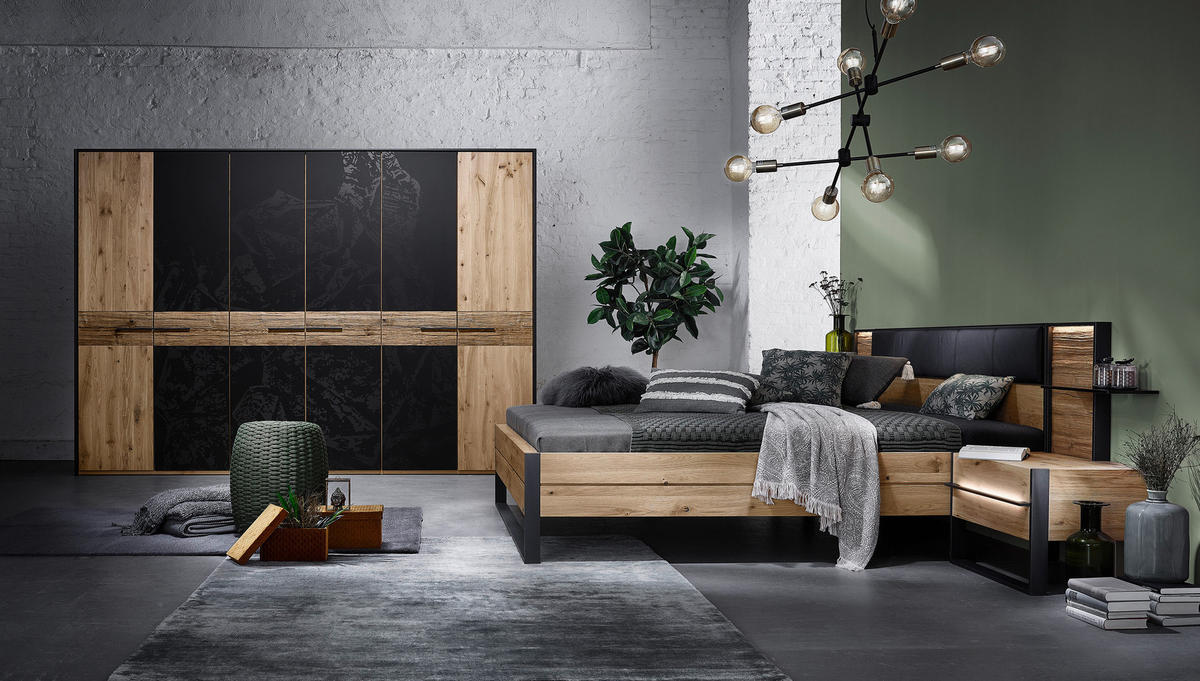 BETTANLAGE 180/200 cm  in Graphitfarben, Eichefarben   - Eichefarben/Graphitfarben, Konventionell, Holz/Metall (180/200cm) - Valdera