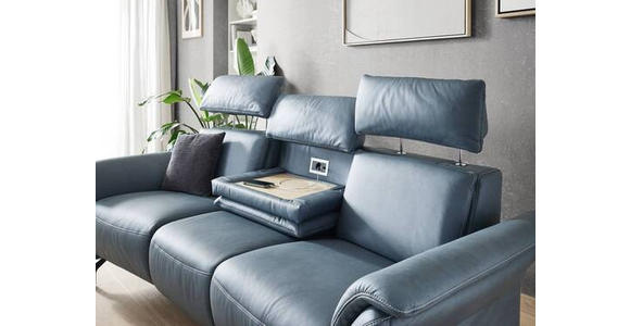 TRAPEZSOFA in Echtleder Graublau - Graublau/Schwarz, KONVENTIONELL, Leder/Metall (221/103/95cm) - Dieter Knoll