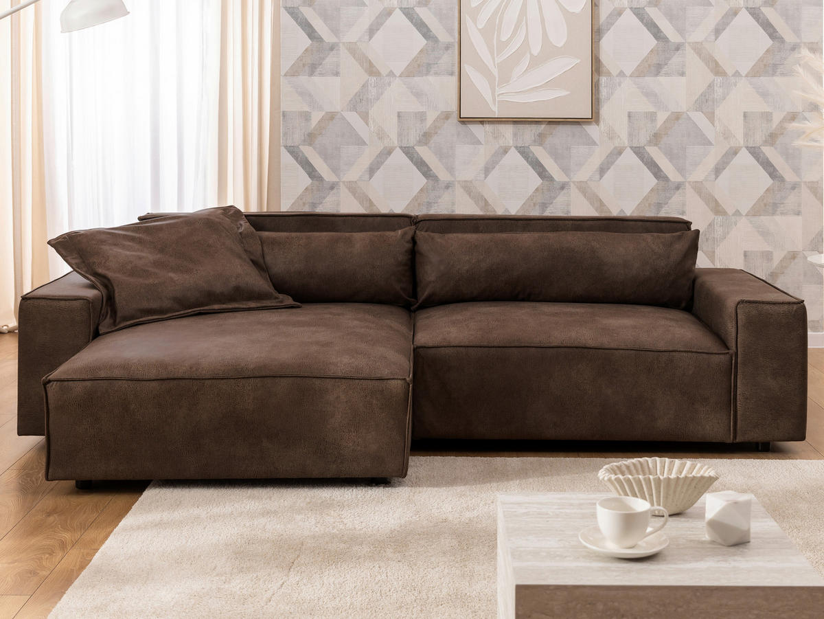 ECKSOFA Curduroy in Lederlook Braun Rückenkissen  251/142 cm  - Schwarz/Braun, Design, Kunststoff/Textil (251/142cm) - P & B