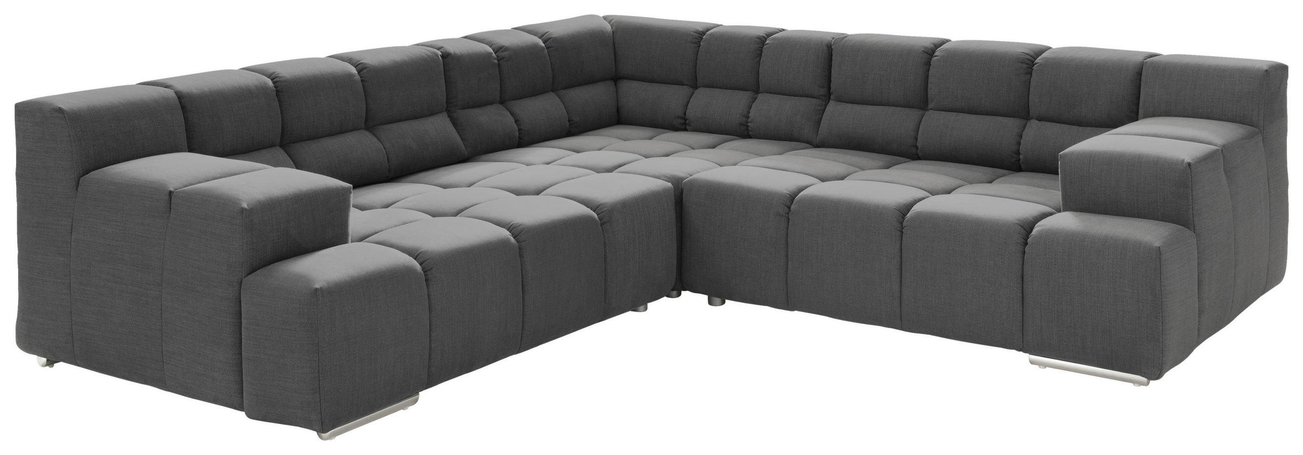 ECKSOFA Dunkelgrau Flachgewebe, Leinenoptik  - Dunkelgrau/Schwarz, Design, Textil/Metall (257/257cm) - Designwerk
