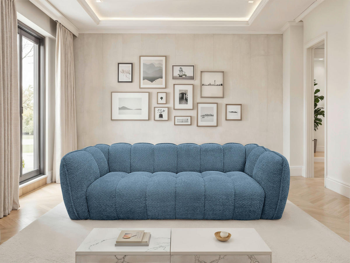 BIGSOFA Chenille Blau  - Blau/Schwarz, MODERN, Kunststoff/Textil (235/73/103cm) - Carryhome