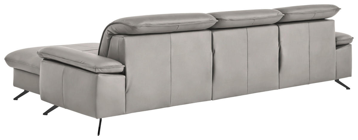 ECKSOFA  Echtleder Hellgrau  - Hellgrau/Schwarz, Design, Leder/Metall (307/169cm) - Beldomo Premium