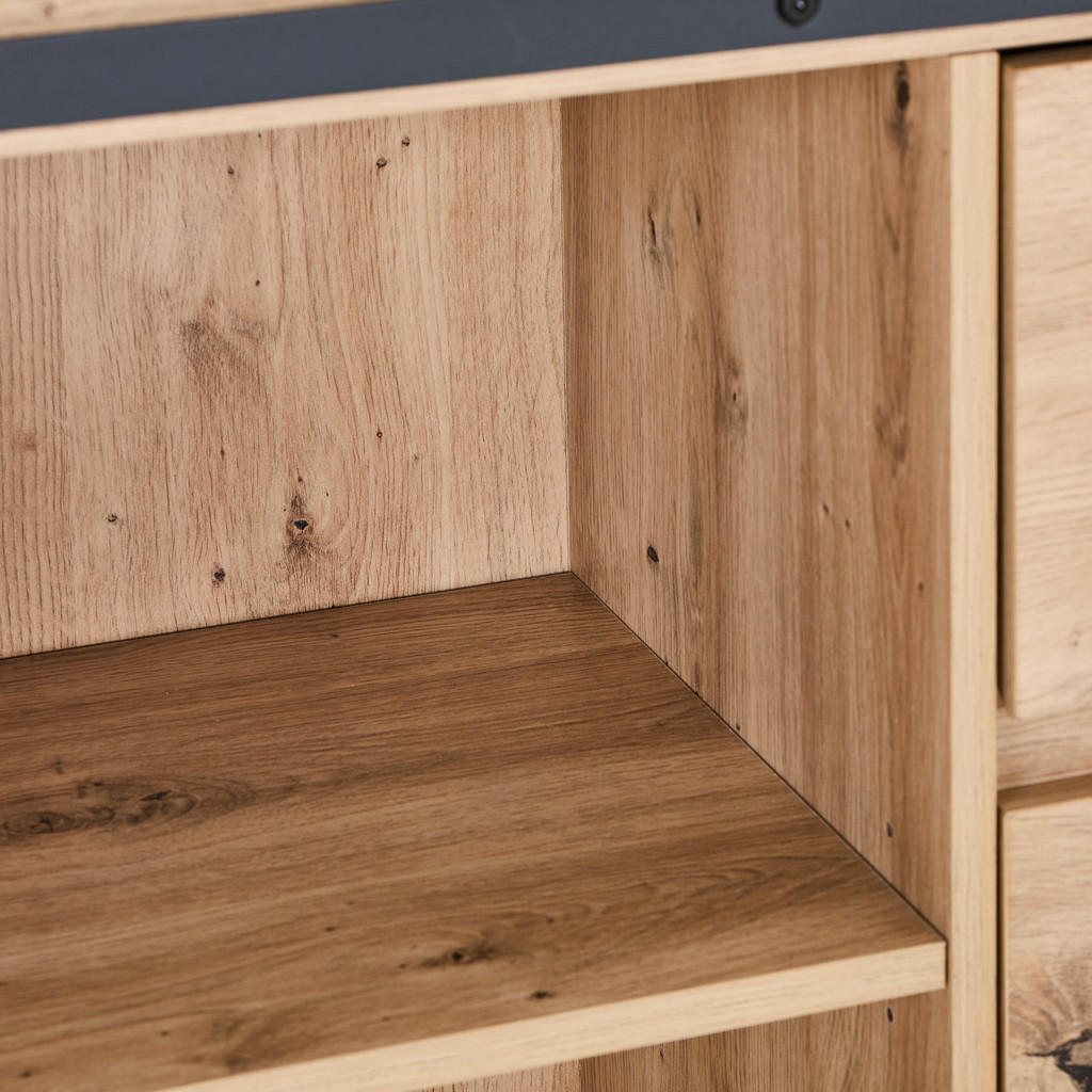 Thumbnail - Mid.you Sideboard Quito, Schwarz, Eiche, Metall, Holzwerkstoff, 1 Fächer, 3 Schubladen, 120x86x40 cm, Bsci, Wohnzimmer, ...