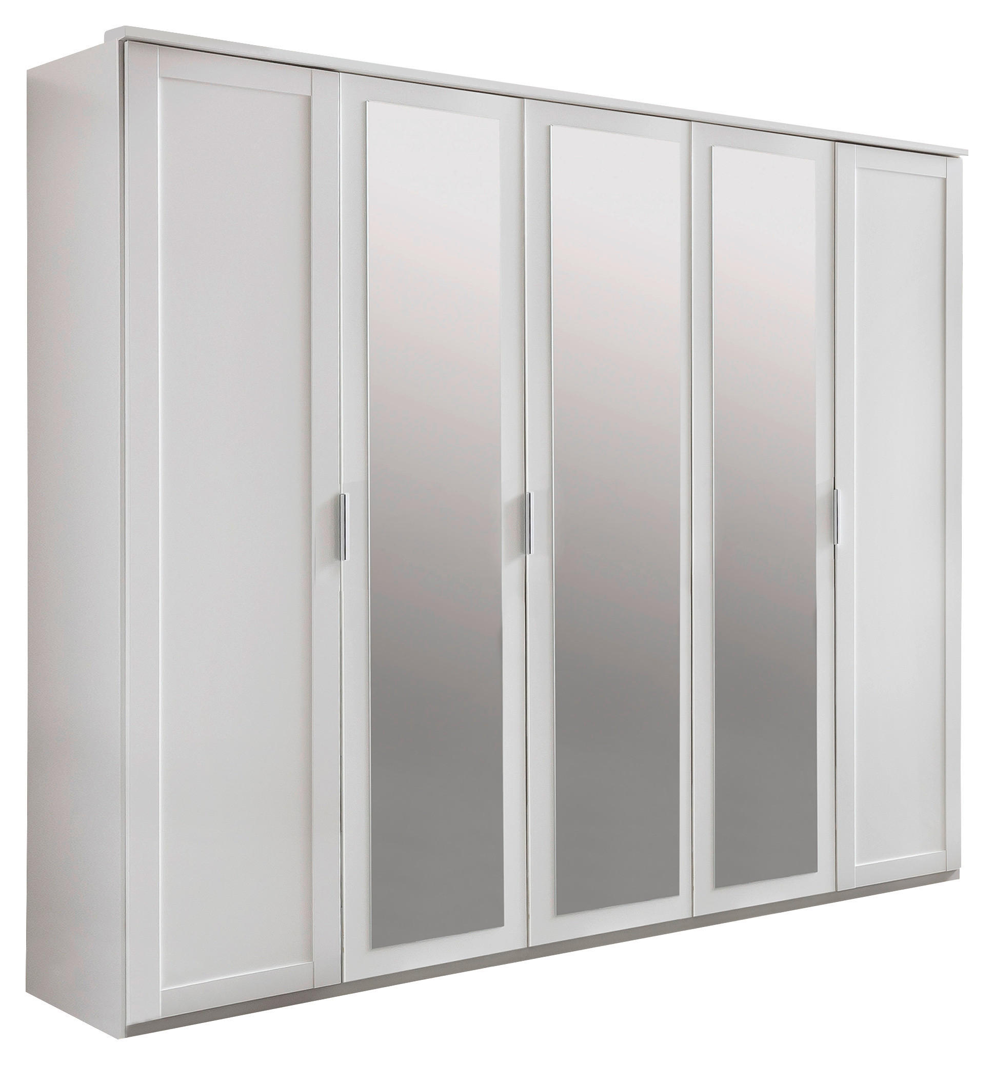 DREHTÜRENSCHRANK 225/210/58 cm 5-türig Weiß  - Silberfarben/Weiß, KONVENTIONELL, Glas/Holzwerkstoff (225/210/58cm) - MID.YOU