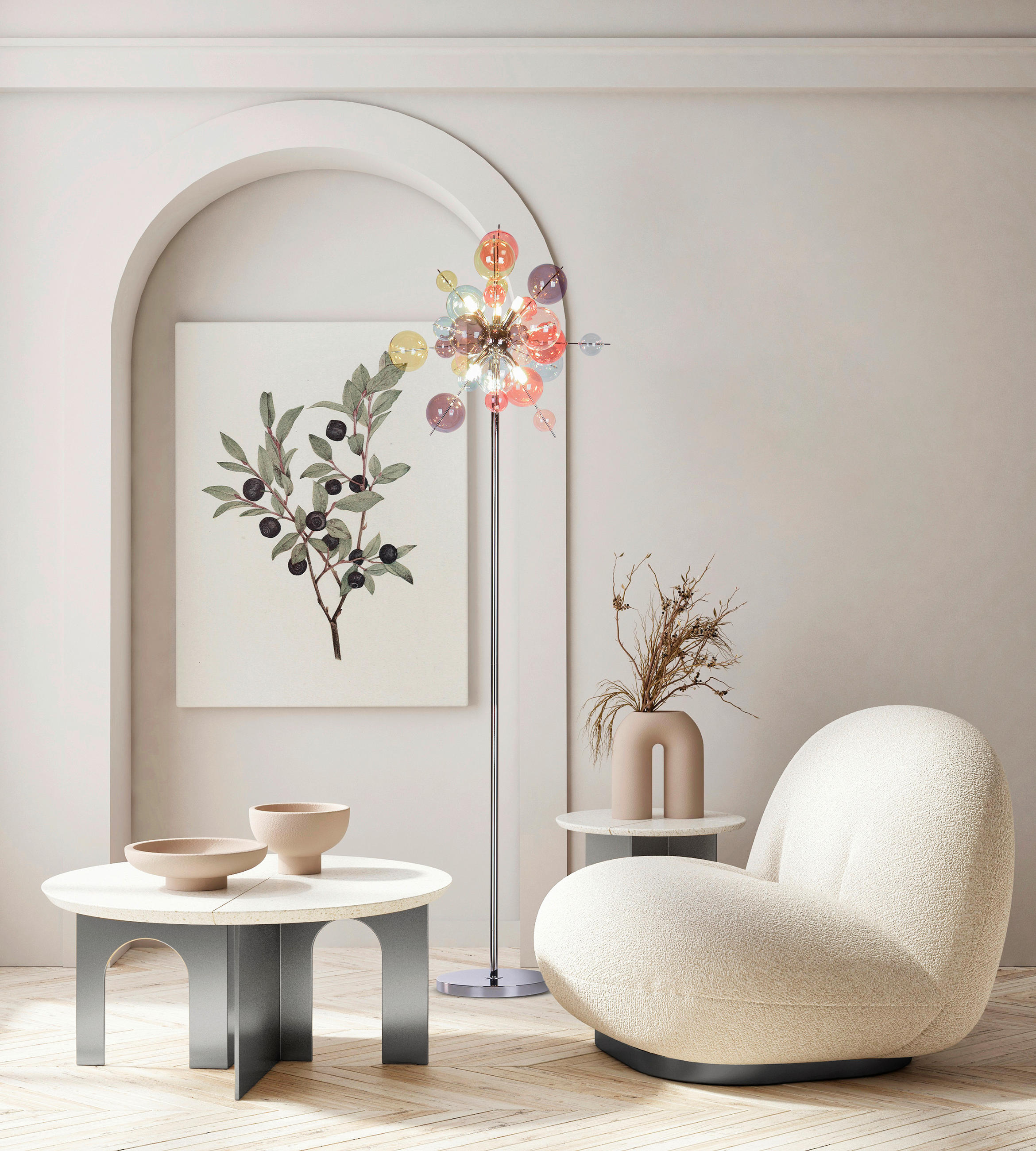 STEHLEUCHTE 51/169 cm    - Chromfarben/Multicolor, Design, Glas/Metall (51/169cm) - Näve