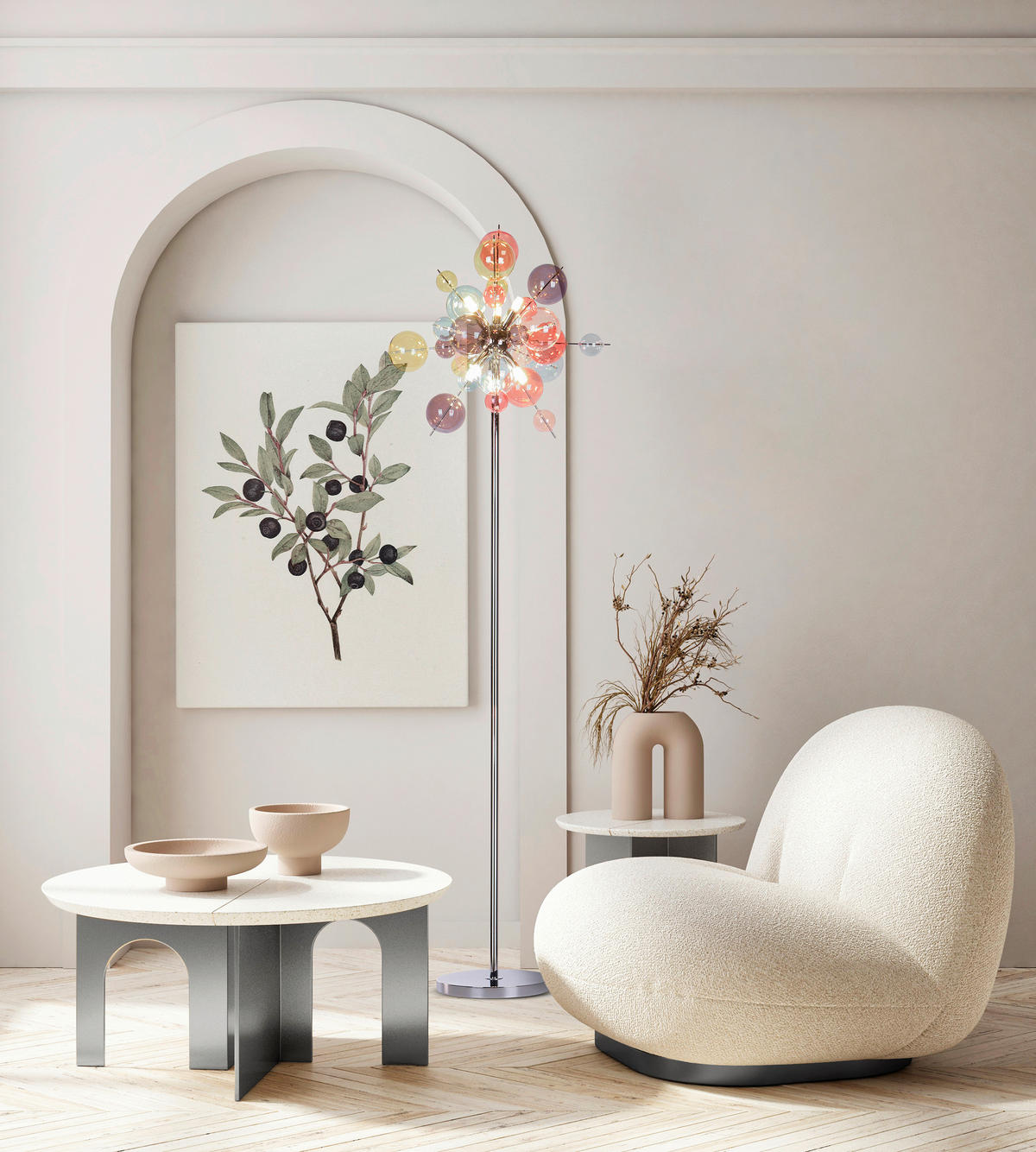 STEHLEUCHTE 51/169 cm    - Chromfarben/Multicolor, Design, Glas/Metall (51/169cm) - Näve