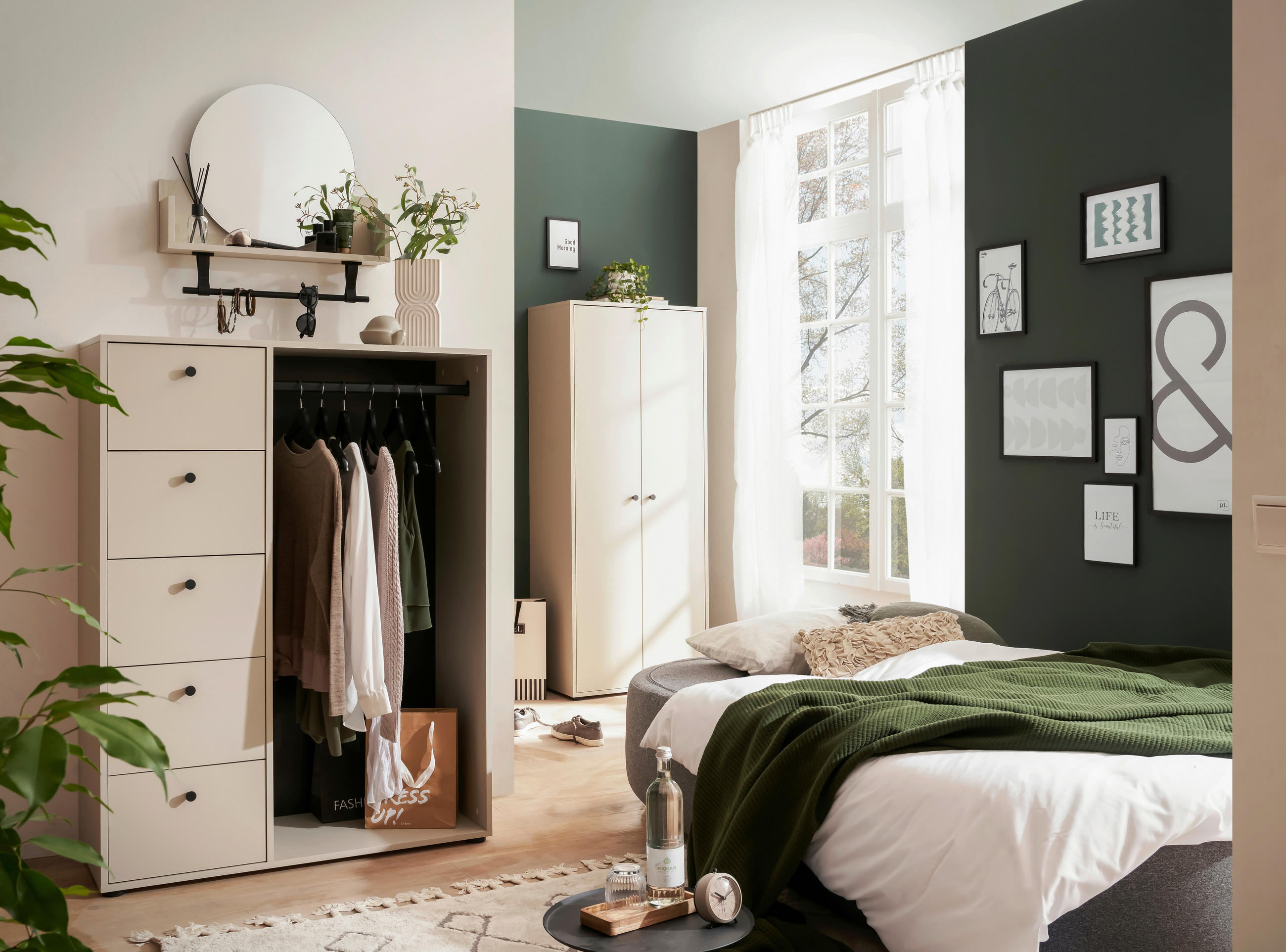 KLEIDERSCHRANK 98/132/98 cm Beige  - Beige/Schwarz, Design, Holzwerkstoff/Metall (98/132/98cm) - MID.YOU
