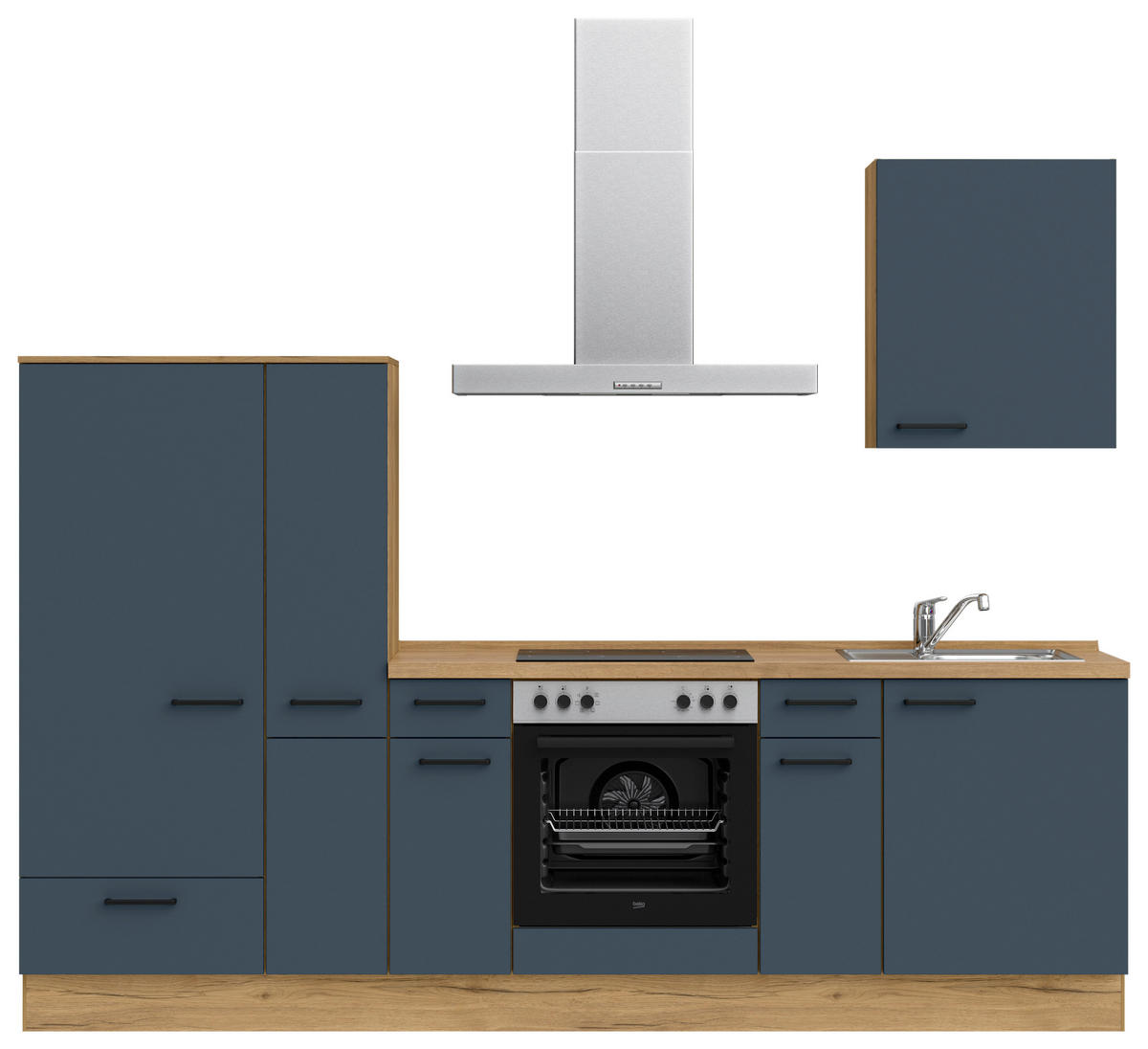 KÜCHENBLOCK Easytouch 270 cm  in Blau, Eichefarben  - Blau/Eichefarben, MODERN, Holzwerkstoff/Metall (270cm) - Nobilia