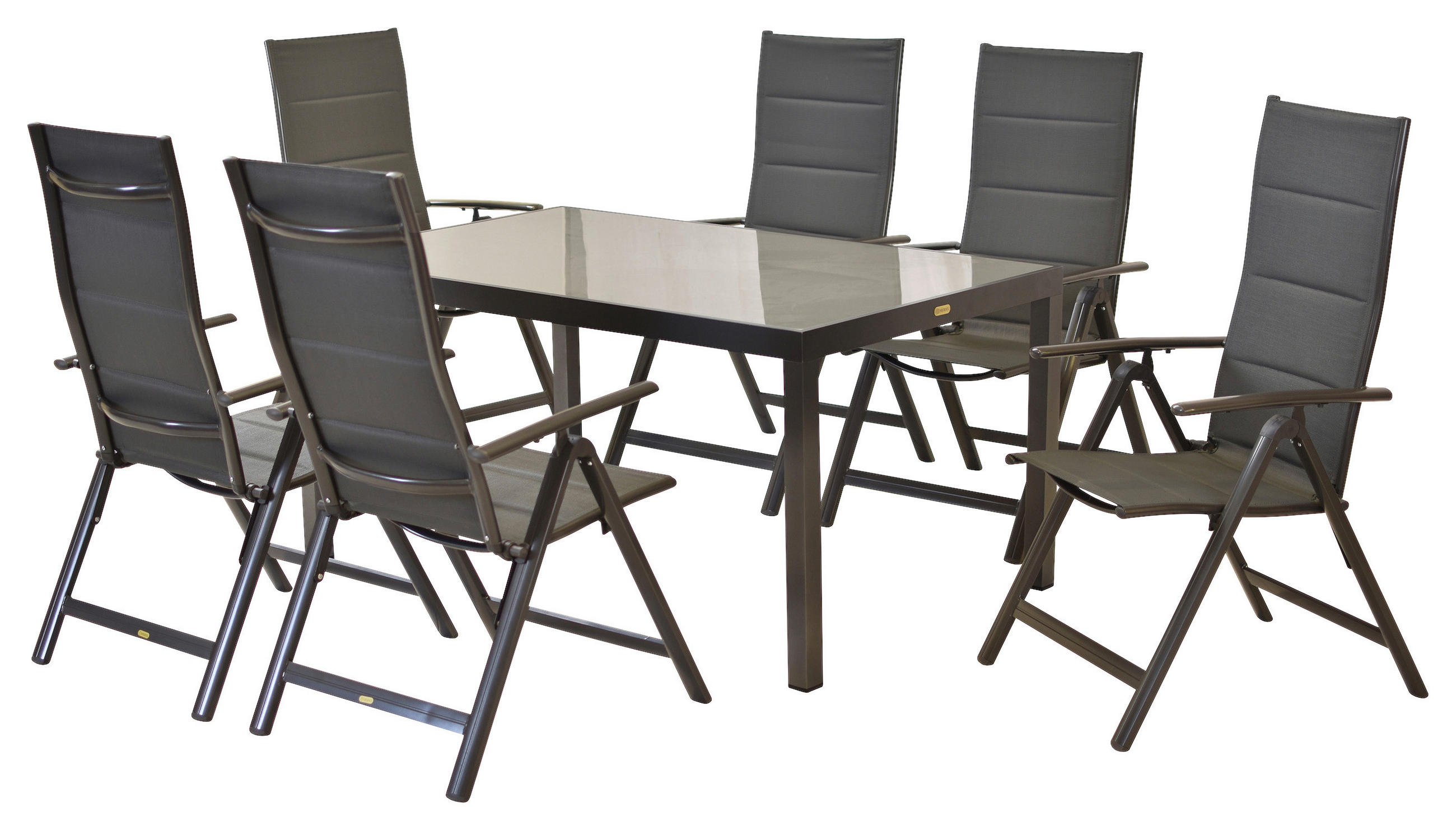 GARTENSET 7-teilig Aluminium 7-teilig  - Graphitfarben/Braun, MODERN, Textil/Metall - Gardenson