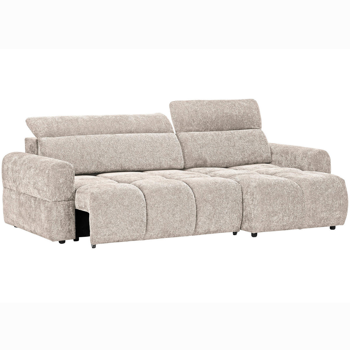ECKSOFA Beige Chenille Bettkasten, Rücken echt, Kopfteilverstellung, Sitztiefenverstellung  - Beige/Schwarz, MODERN, Kunststoff/Textil (268/165cm) - Carryhome