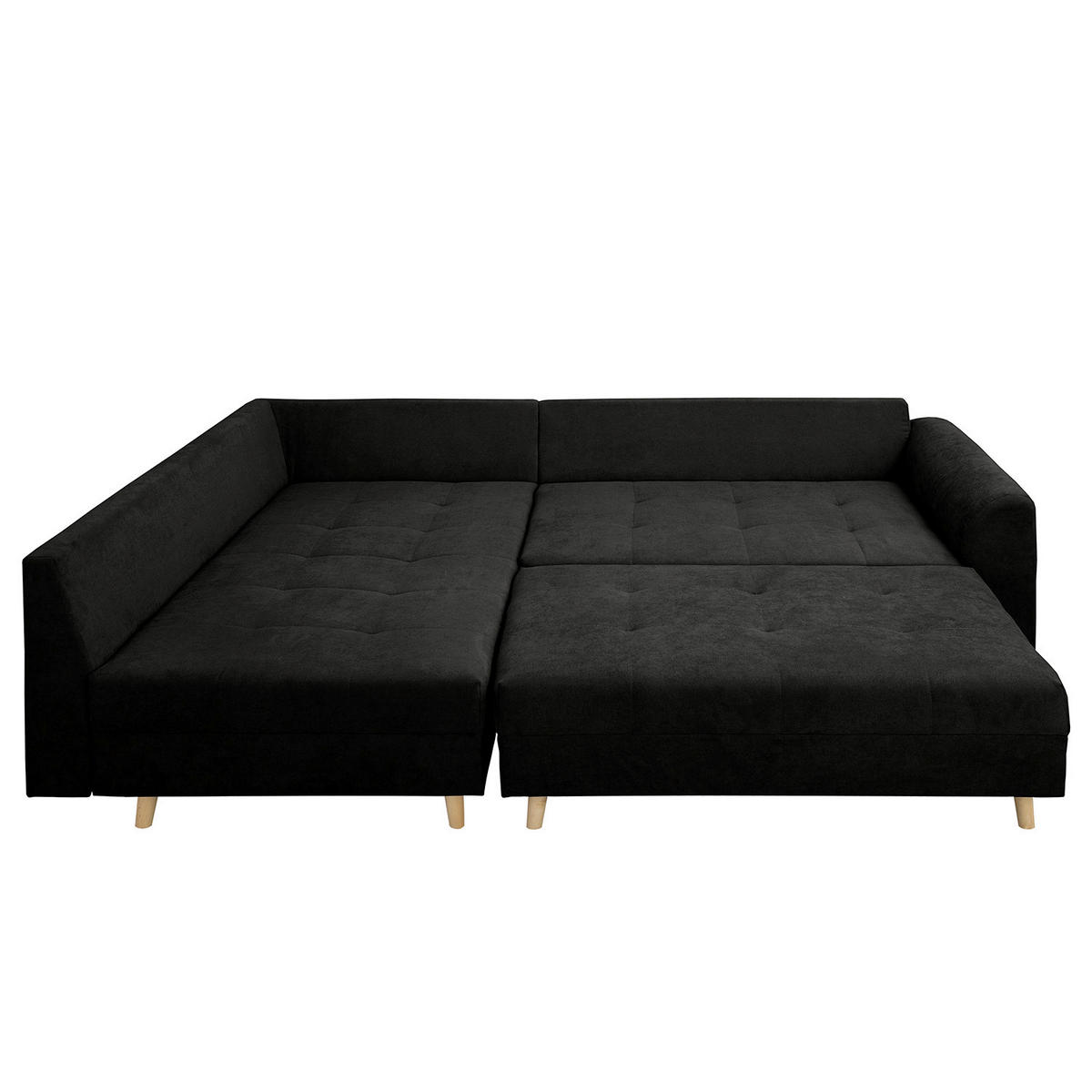 ECKSOFA inkl. Hocker Ariella Schwarz Mikrofaser Rückenkissen, Hocker  - Schwarz/Naturfarben, Design, Holz/Textil (161/231cm) - Livetastic