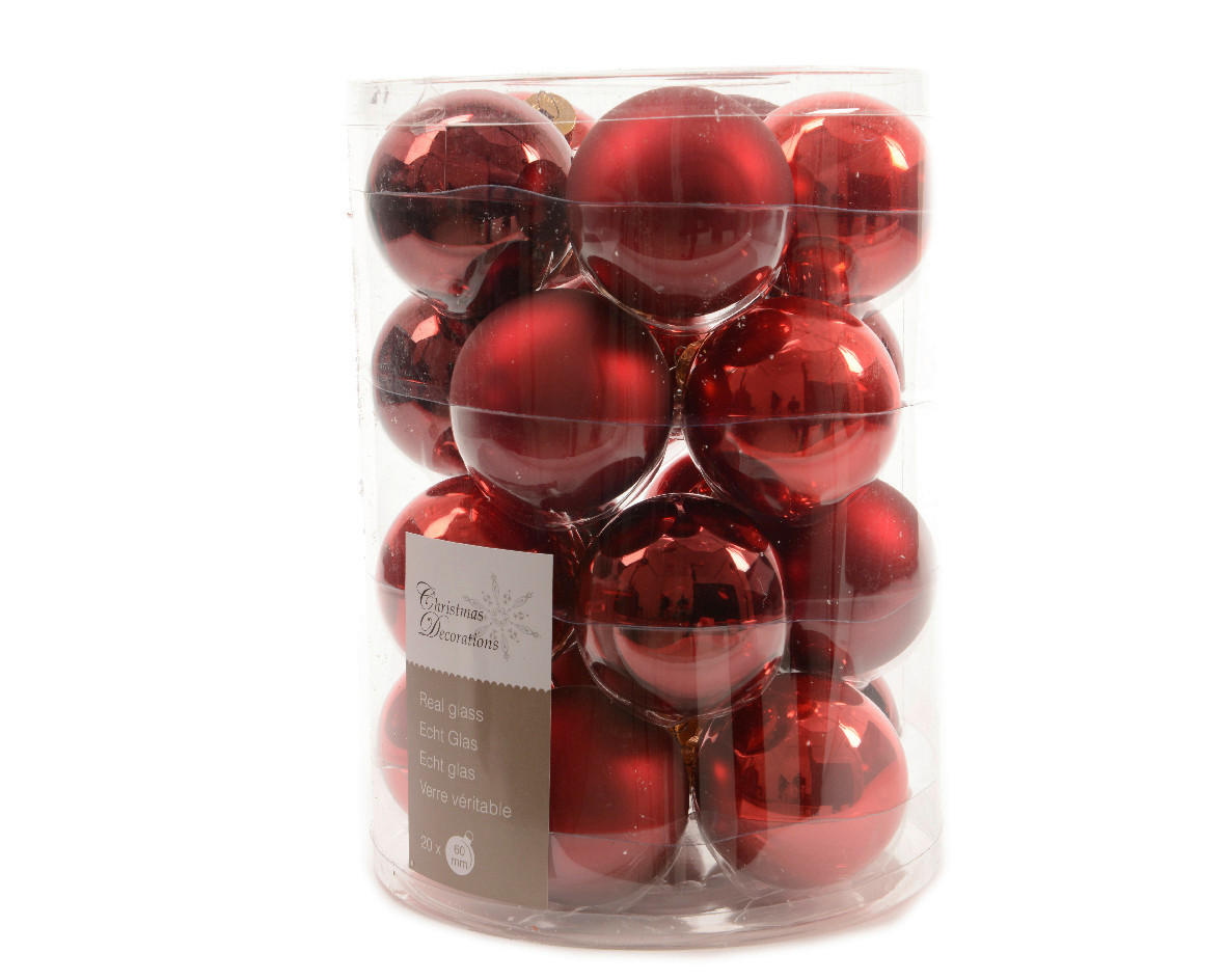 JULGRANSKULOR SET 6 cm 20 delar  - röd, Basics, glas (6cm)