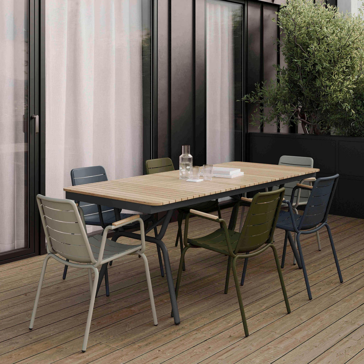 GARTENSTUHL Aluminium Anthrazit, Naturfarben  - Anthrazit/Naturfarben, Natur, Holz/Metall (58/80/58cm) - Gardenson