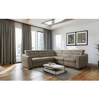 ECKSOFA Schlammfarben Echtleder Lederlook Schlaffunktion, Rücken echt, Relaxfunktion, Kopfteilverstellung  - Wengefarben/Schlammfarben, Design, Leder/Holz (260/260cm) - Celina Home