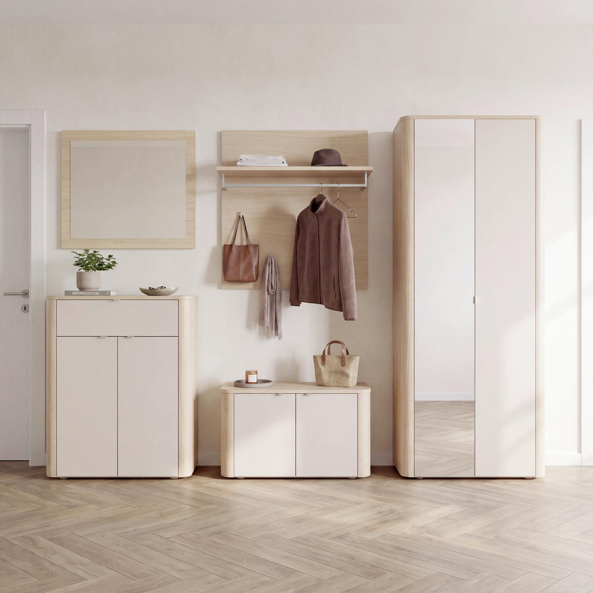 GARDEROBE 5-teilig  in 280/188/35 cm  - Kaschmir/Eichefarben, Design, Holzwerkstoff (280/188/35cm) - Xora