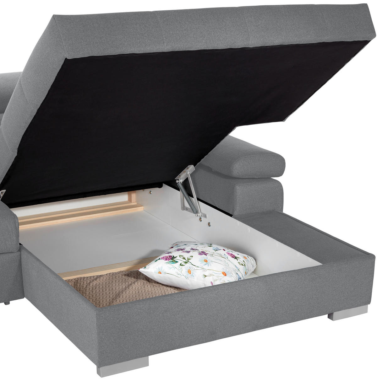 ECKSOFA in Velours Grau  - Silberfarben/Grau, Design, Holz/Textil (292/183cm) - Livetastic