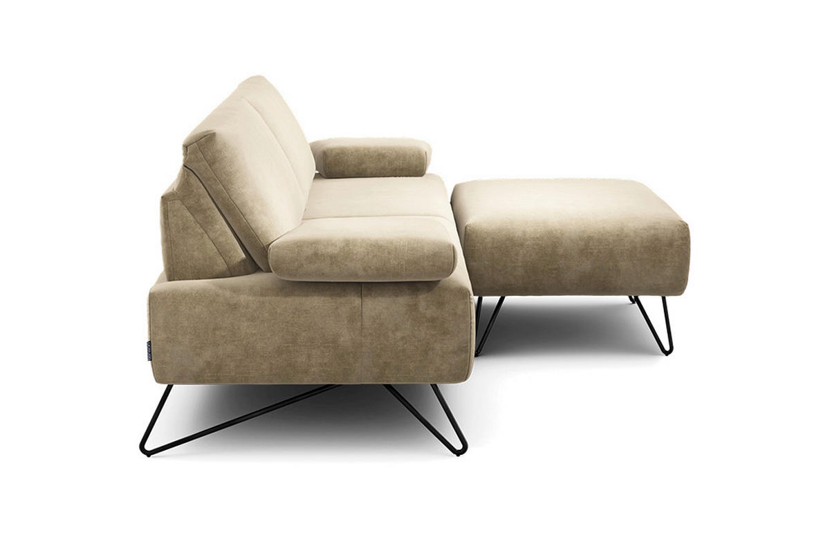 2,5-SITZER Samt Naturfarben  - Schwarz/Naturfarben, Design, Textil/Metall (204-234/85/86-94cm) - SENSOO