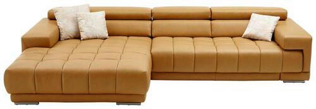 ECKSOFA in Echtleder Currygelb  - Currygelb/Alufarben, Design, Leder/Metall (190/335cm) - Beldomo Speed
