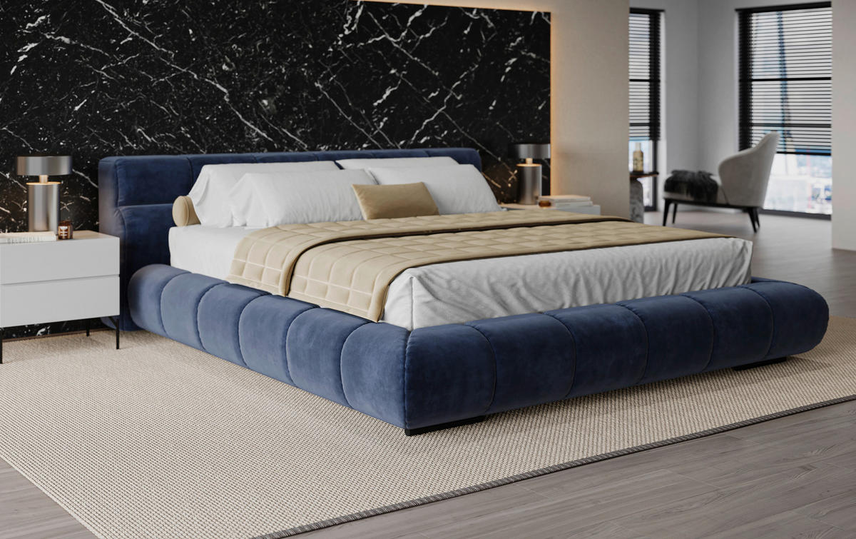 POLSTERBETT 200/200 cm,  in Blau,  - Blau/Schwarz, Design, Textil/Metall (200/200cm) - Belluti