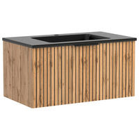 WASCHTISCHKOMBI 80 cm  - Eiche Wotan/Schwarz, MODERN, Holzwerkstoff/Stein (80cm) - Held