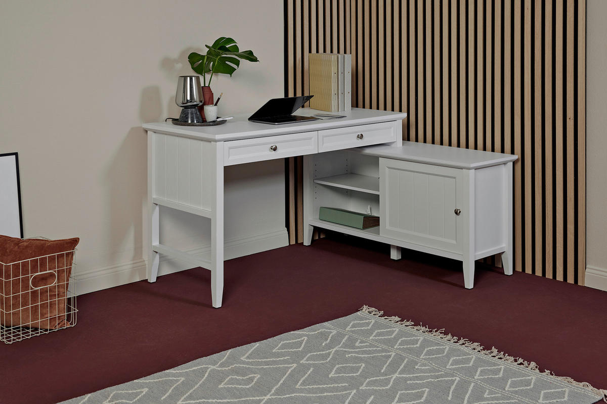 ECKSCHREIBTISCH 145/120/77 cm  in Weiss  - Weiss/Silberfarben, Modern, Holzwerkstoff/Metall (145/120/77cm) - MID.YOU