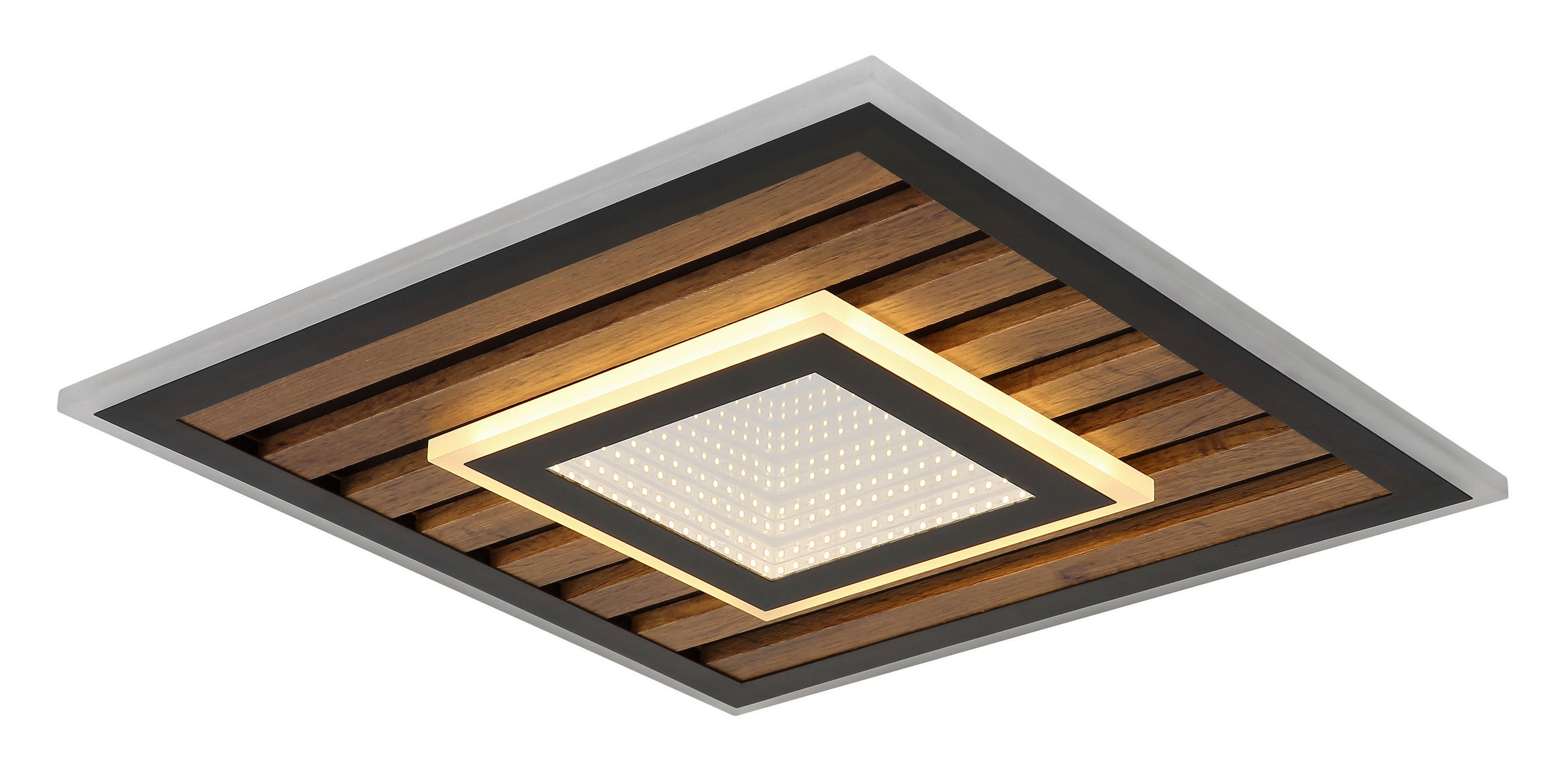 STROPNÍ LED SVÍTIDLO, 40/40/6 cm - bílá/tmavě hnědá, Natur, kov/kompozitní dřevo (40/40/6cm) - Globo