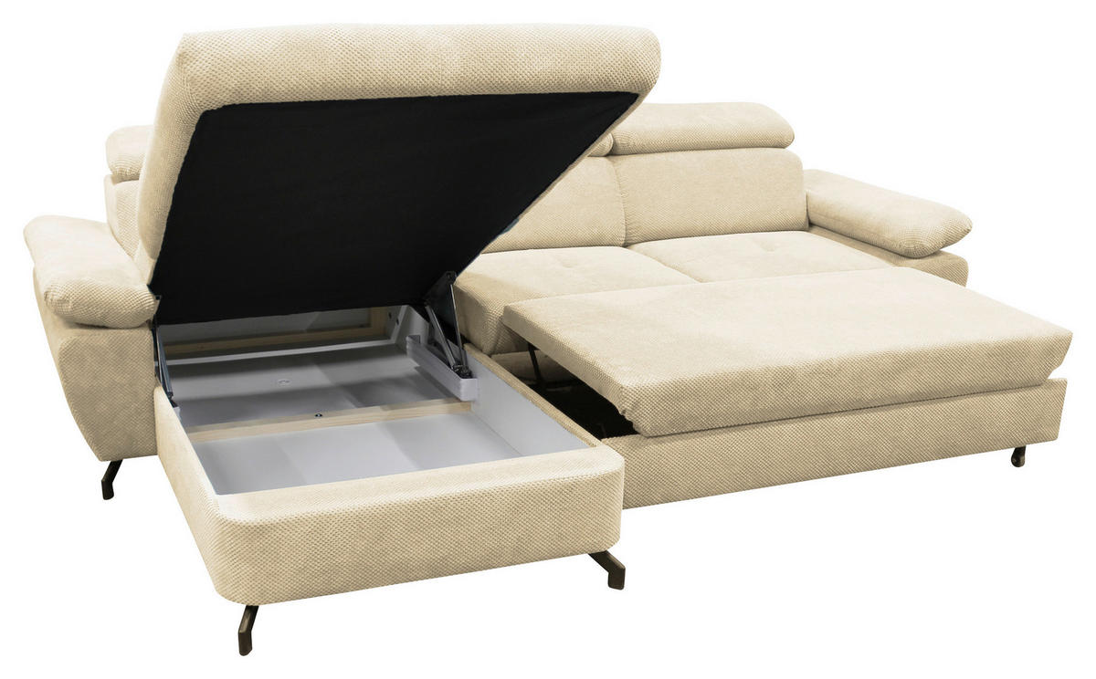 ECKSOFA OMEGA in Chenille Beige  186/280 cm  - Beige/Schwarz, Design, Textil/Metall (186/280cm) - MID.YOU