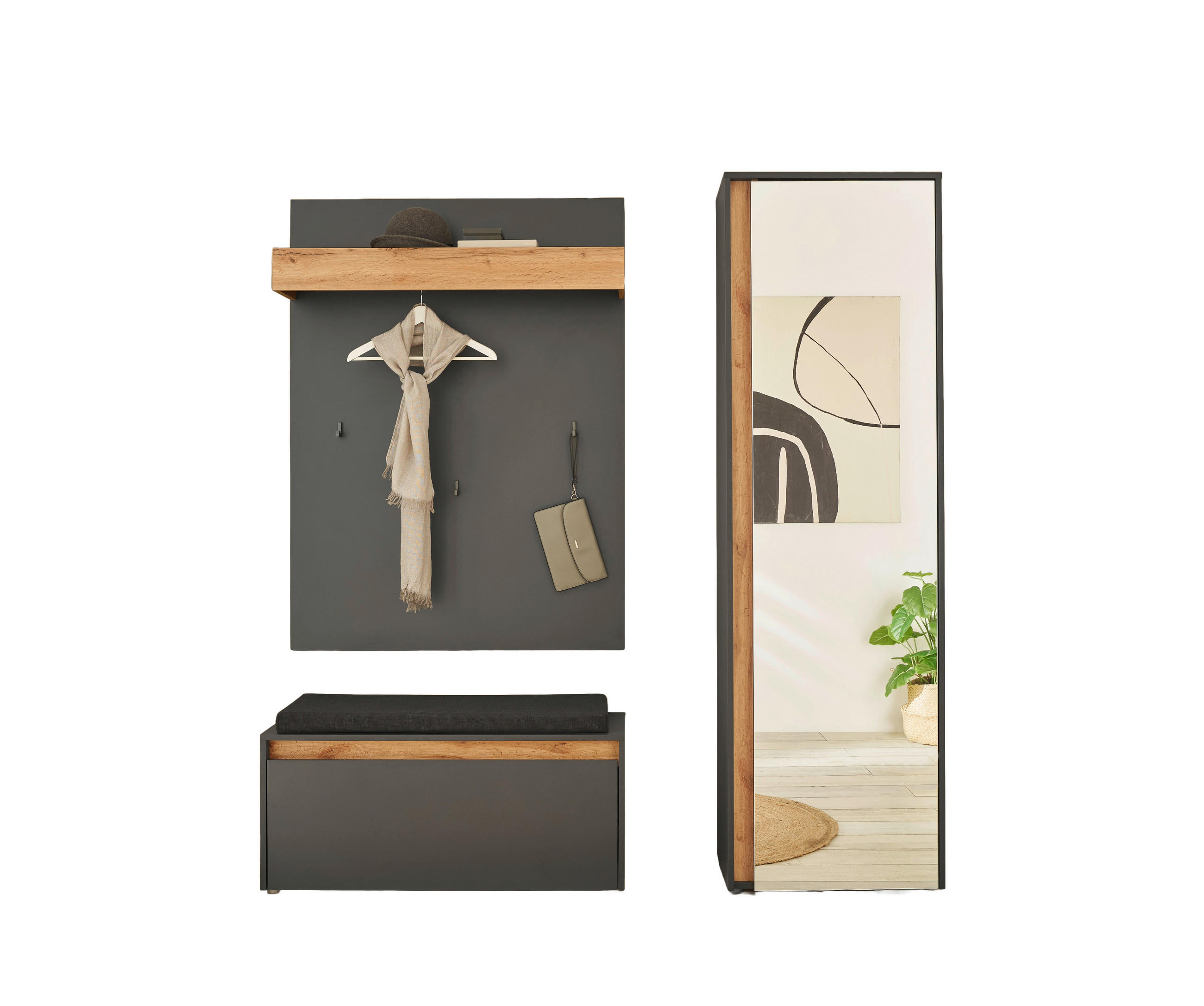 GARDEROBE 4-teilig  in 170/200/40 cm  - Anthrazit/Eiche Wotan, Design, Holzwerkstoff/Textil (170/200/40cm) - Modante