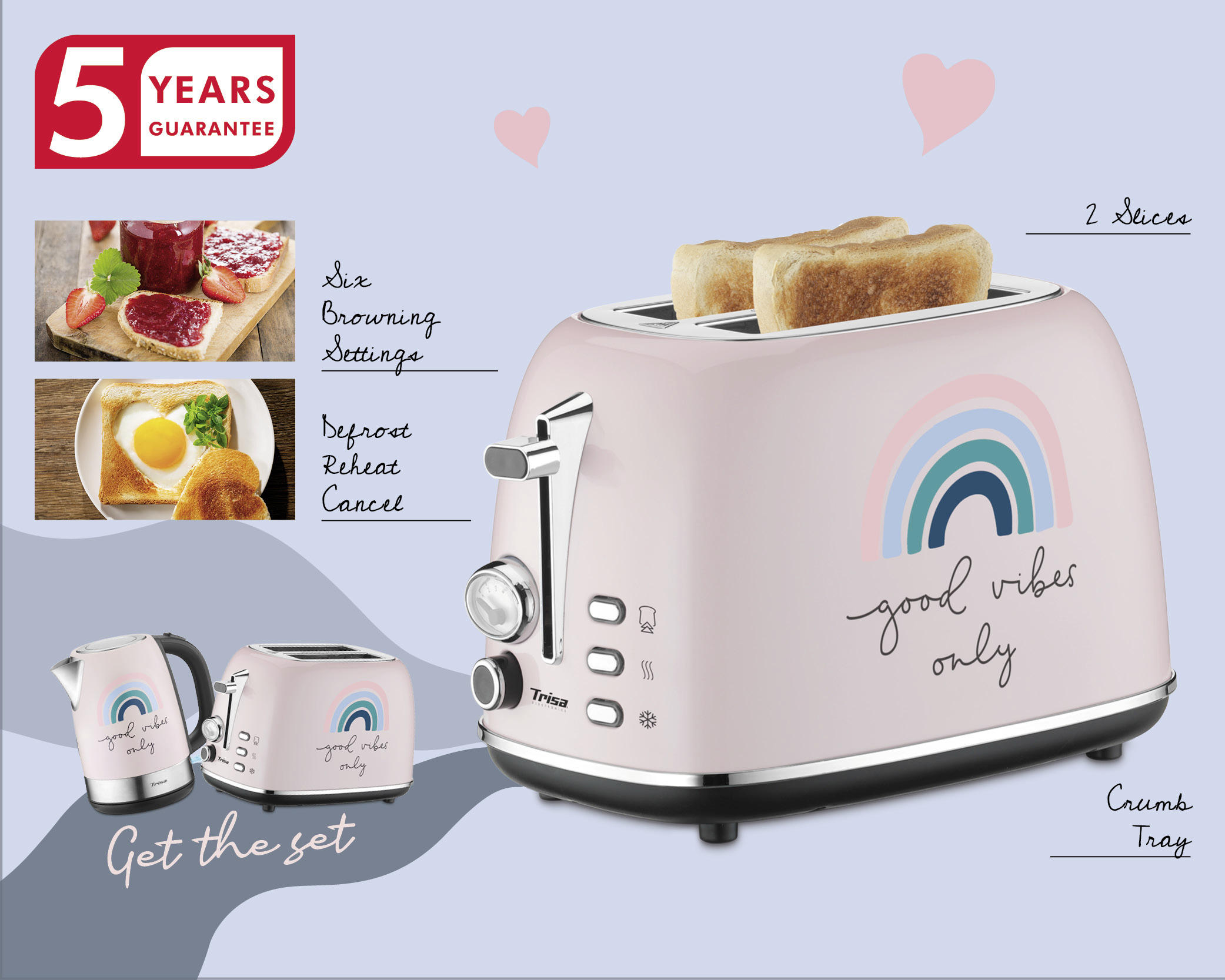 TOASTER  - Hellrosa, KONVENTIONELL, Metall (18/28/18cm) - Trisa Electronics