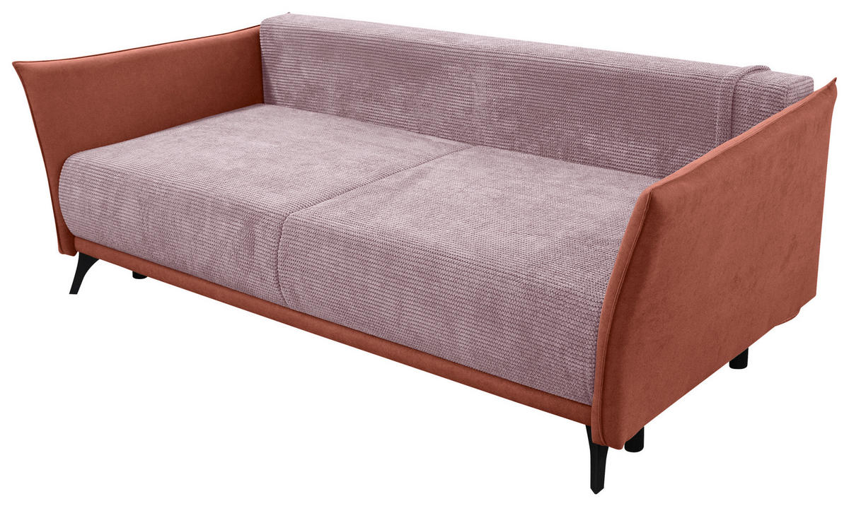 SCHLAFSOFA  mit Liegefunktion, Rücken echt Cord, Flachgewebe Rosa  - Schwarz/Rosa, KONVENTIONELL, Textil/Metall (223/72/100cm) - Carryhome