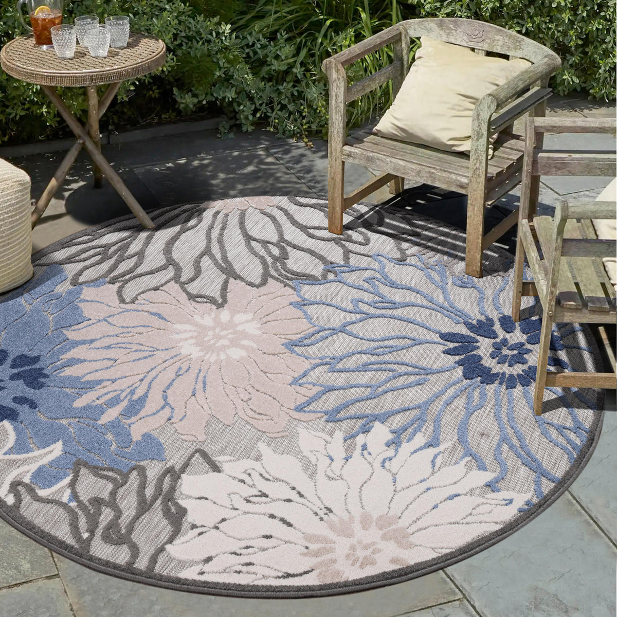 TEPIH ZA UNUTAR./VANJ. UPORAB  120 cm  plava, siva  Floral  - siva/plava, Lifestyle, tekstil/plastika (120cm)