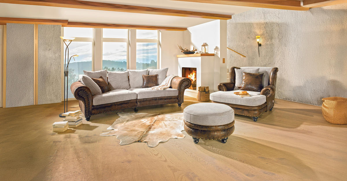 MEGA SOFA braon, bež  - braon/bež, Romantično / Seoski, tekstil/drvo (276/81/140cm) - Landscape