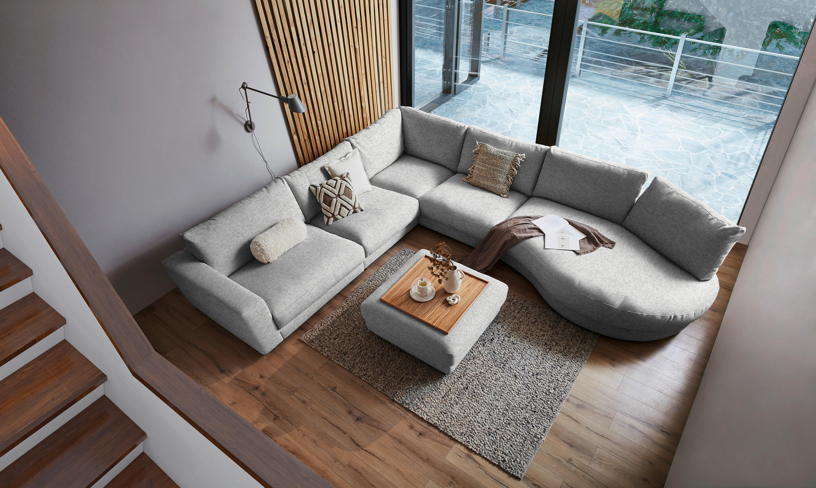ECKSOFA in Flachgewebe Grau  365/425 cm  - Schwarz/Grau, Design, Kunststoff/Textil (365/425cm) - Lomoco
