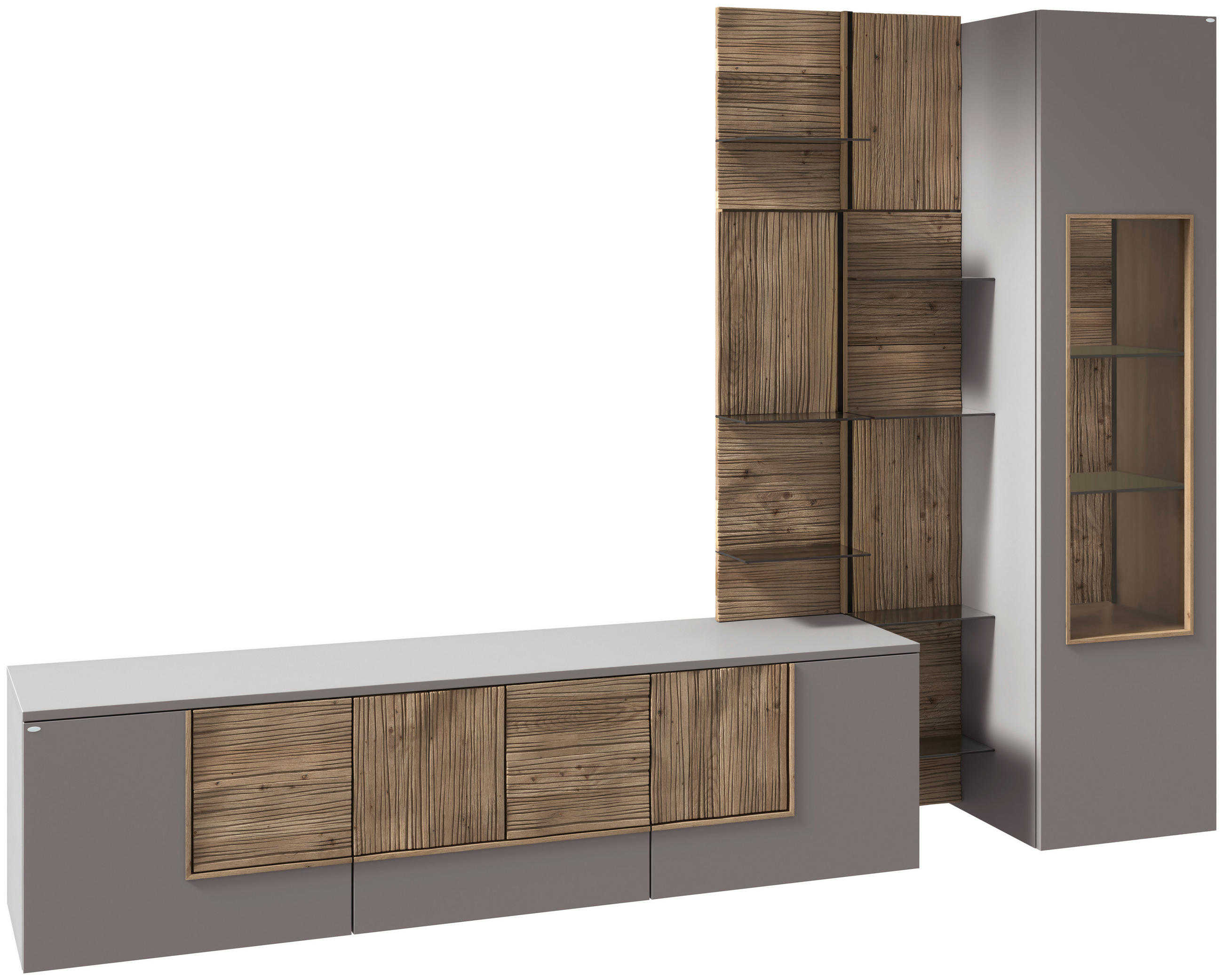 WOHNWAND  Grau, Wildeiche 272/196/50 cm  - Wildeiche/Grau, Design, Glas/Holz (272/196/50cm) - Voglauer